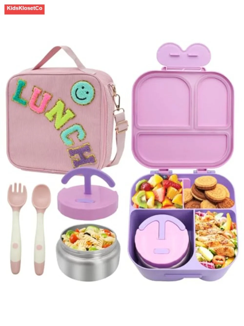 Kids Bento Lunch Box Set with Thermos and Insulated Corduroy Bag
